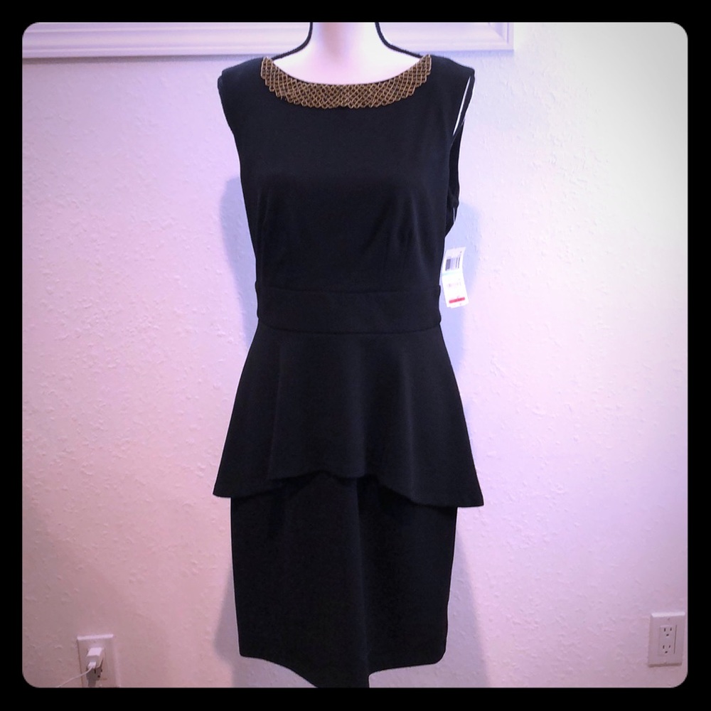 Connected apparel formal dress with beaded neck